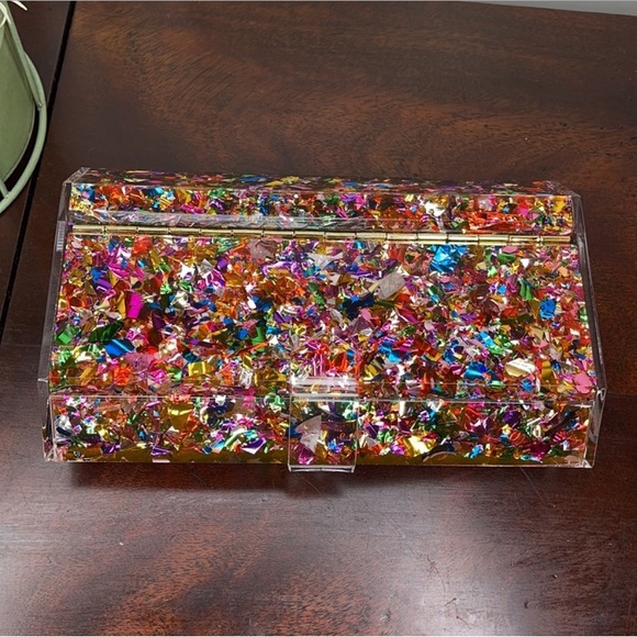 Rainbow Confetti Clutch With Mirror